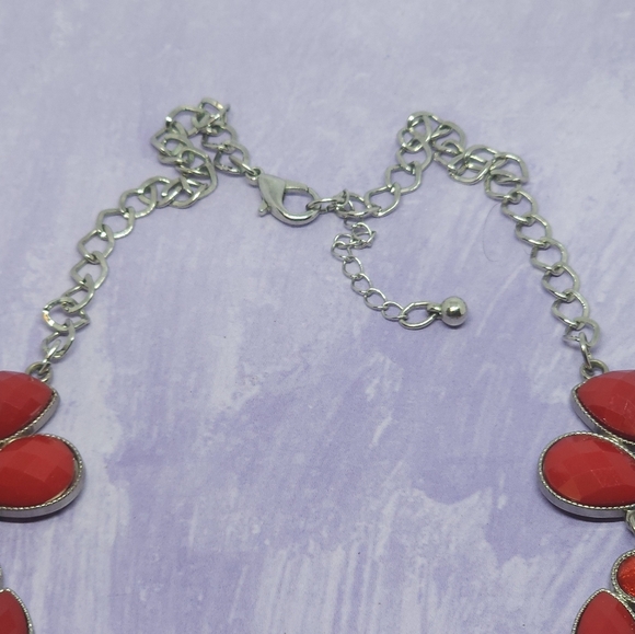 Bold Red & Silver Tone Statement Necklace - Picture 6 of 7